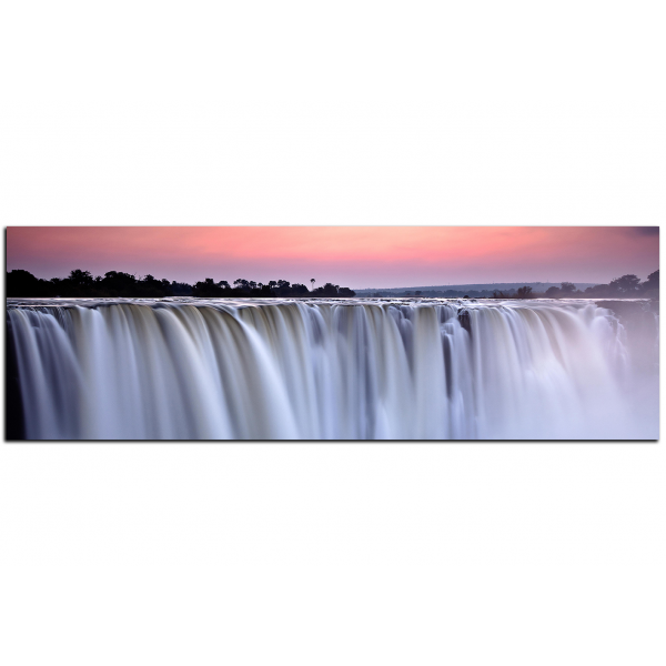 Obraz na plátně - Vodopád zbarvený západem slunce - panoráma